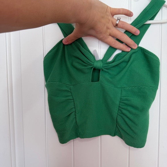 Urban Outfitters Midnight Halter Cropped Tank Top Women’s Medium Green Ribbed - Picture 2 of 7